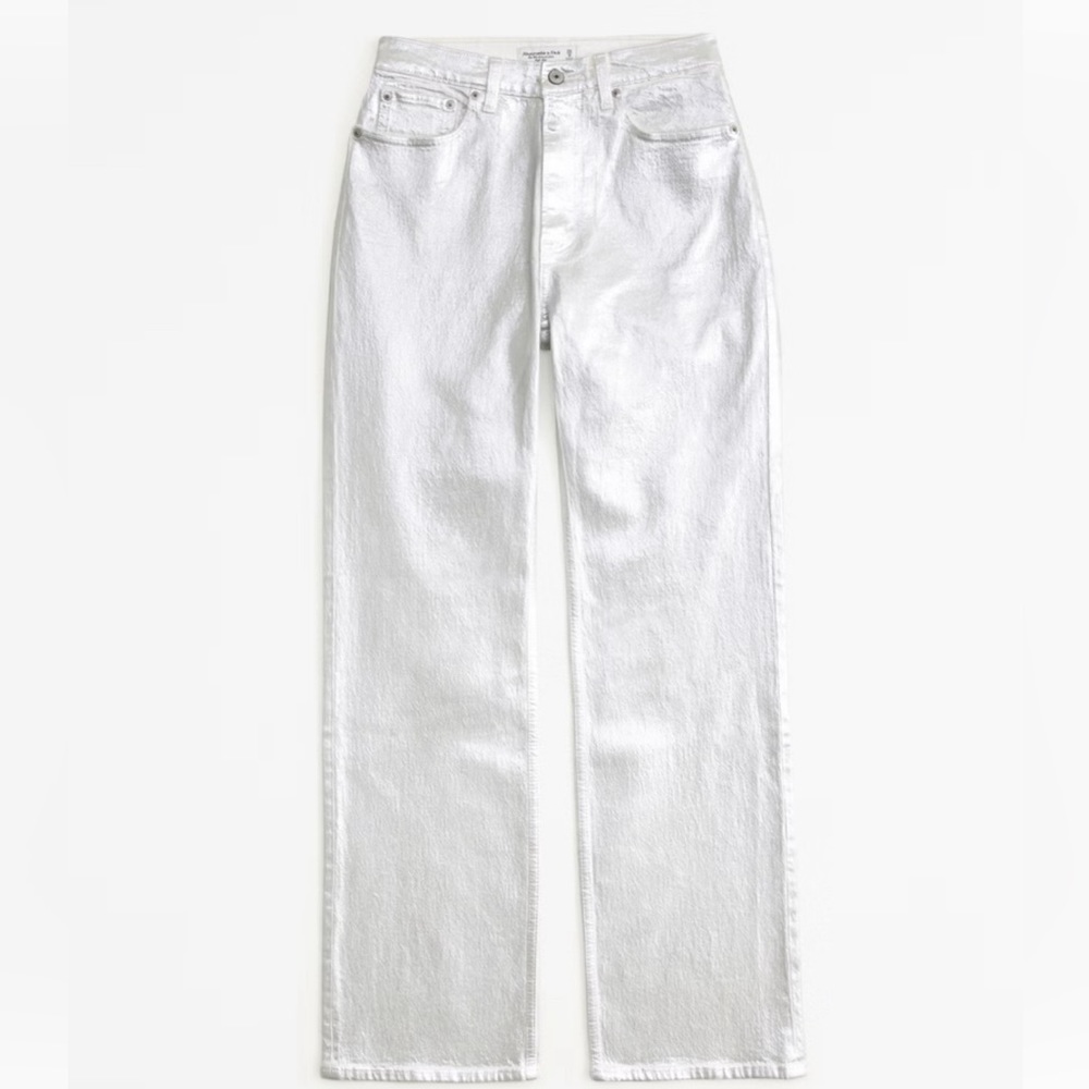 Abercrombie & Fitch foil denim pants, high rise, relaxed 90’s fit.
